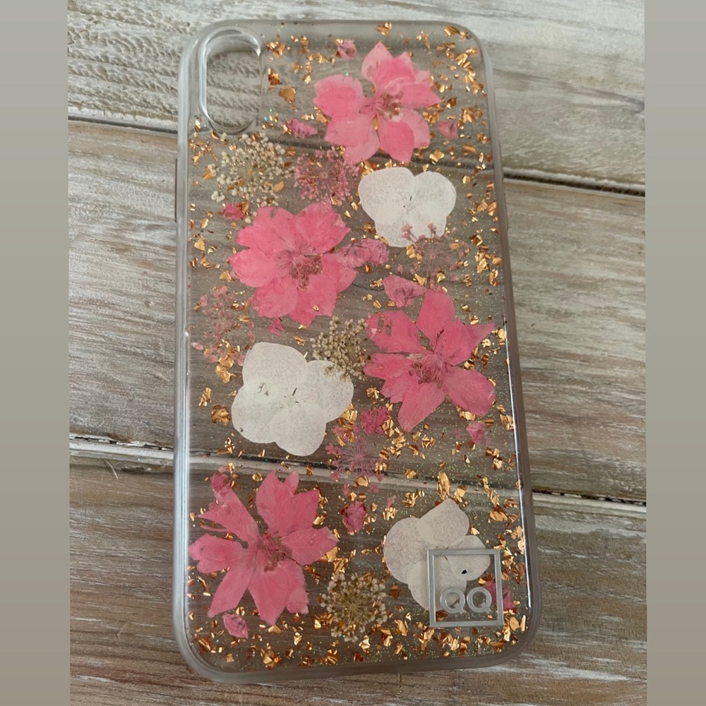 Pressed floral iPhone XR case with sparkle